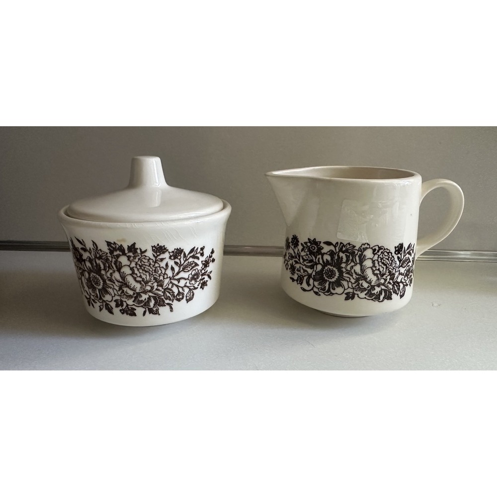 Royal China USA Sussex Cream Sugar Pattern featuring a distinctive Brown Floral